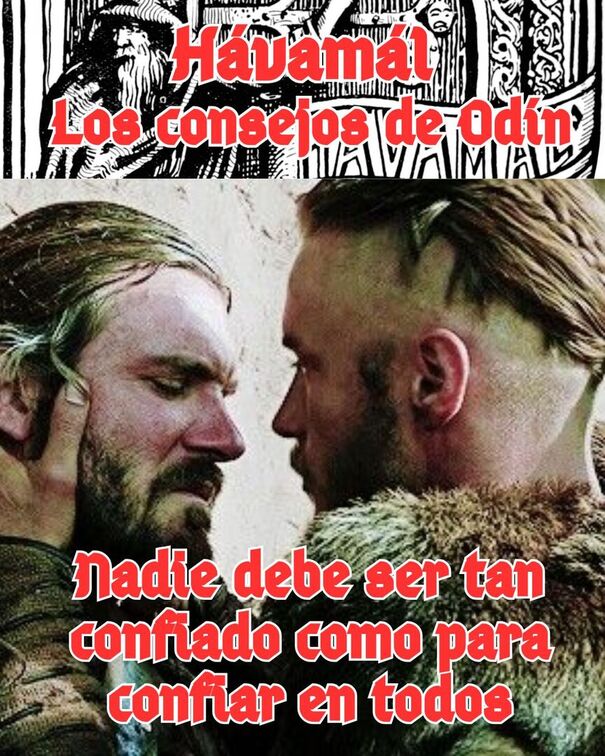 Havamal, proverbios vikingos de Odón con los personajes de la serie Vikings Ragnar y Rollo